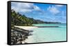 White sand beach and turquoise waters, Rarotonga and the Cook Islands, South Pacific, Pacific-Michael Runkel-Framed Stretched Canvas