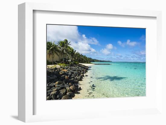 White sand beach and turquoise waters, Rarotonga and the Cook Islands, South Pacific, Pacific-Michael Runkel-Framed Photographic Print