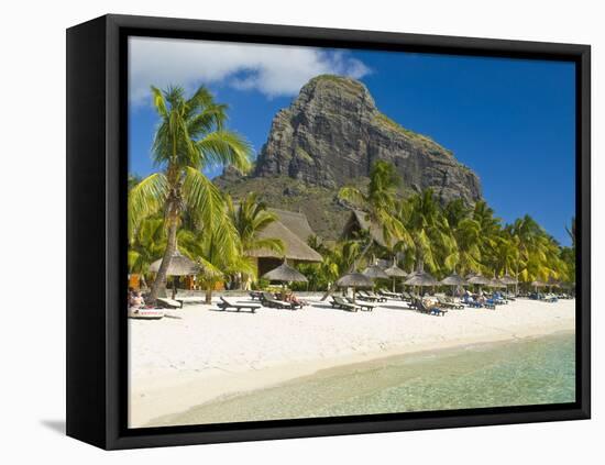 White Sand Beach of the Five Star Hotel Le Paradis, With Le Morne Brabant in Background, Mauritius-null-Framed Stretched Canvas