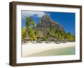 White Sand Beach of the Five Star Hotel Le Paradis, With Le Morne Brabant in Background, Mauritius-null-Framed Photographic Print