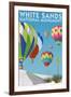 White Sands National Monument, New Mexico - Hot Air Balloons-Lantern Press-Framed Art Print