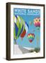 White Sands National Monument, New Mexico - Hot Air Balloons-Lantern Press-Framed Art Print