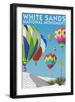 White Sands National Monument, New Mexico - Hot Air Balloons-Lantern Press-Framed Art Print