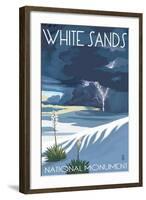 White Sands National Monument, New Mexico - Lightning Storm-Lantern Press-Framed Art Print