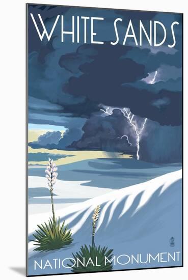 White Sands National Monument, New Mexico - Lightning Storm-Lantern Press-Mounted Art Print