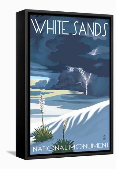 White Sands National Monument, New Mexico - Lightning Storm-Lantern Press-Framed Stretched Canvas