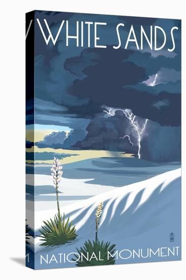White Sands National Monument, New Mexico - Lightning Storm-Lantern Press-Stretched Canvas
