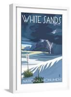 White Sands National Monument, New Mexico - Lightning Storm-Lantern Press-Framed Art Print