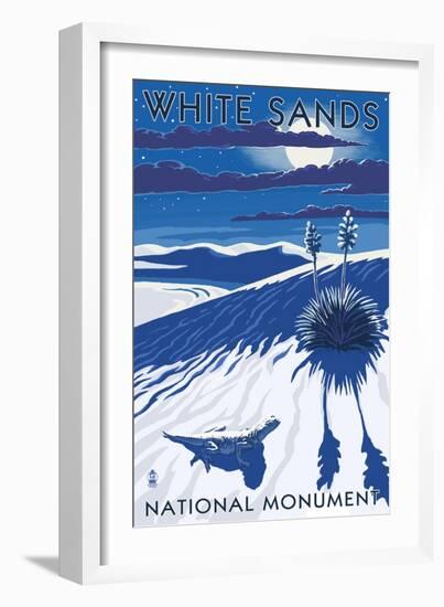 White Sands National Monument, New Mexico - Night Scene-Lantern Press-Framed Art Print