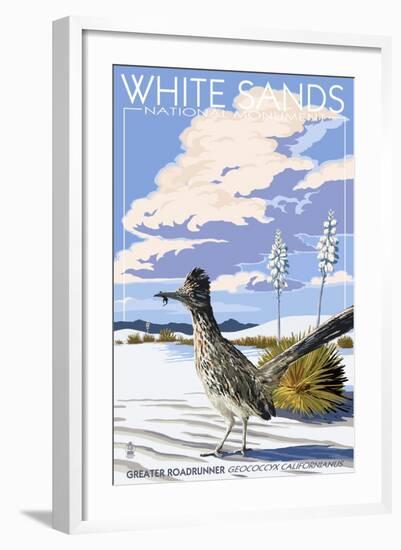 White Sands National Monument, New Mexico - Roadrunner-Lantern Press-Framed Art Print