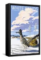 White Sands National Monument, New Mexico - Roadrunner-Lantern Press-Framed Stretched Canvas