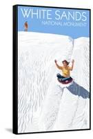 White Sands National Monument, New Mexico - Sledding on Sand-Lantern Press-Framed Stretched Canvas