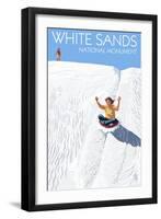 White Sands National Monument, New Mexico - Sledding on Sand-Lantern Press-Framed Art Print