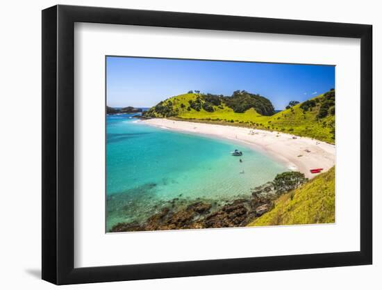 White Sandy Beach in the Waikare Inlet Visited from Russell by Sailing Boat, Bay of Islands-Matthew Williams-Ellis-Framed Photographic Print