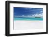 White sandy beach lagoon and island, The Maldives, Indian Ocean, Asia-Sakis Papadopoulos-Framed Photographic Print