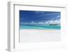 White sandy beach lagoon and island, The Maldives, Indian Ocean, Asia-Sakis Papadopoulos-Framed Photographic Print