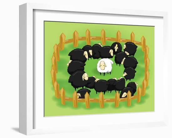 White Sheep in the Flock of Black Sheep (Opposite Side)-Atthidej Nimmanhaemin-Framed Art Print