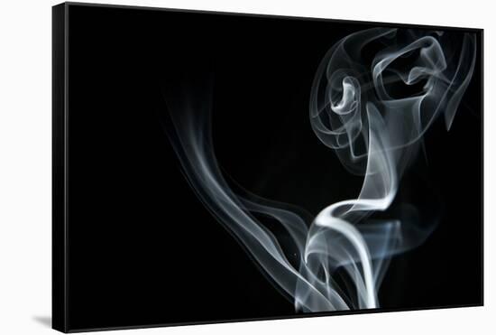 White Smoke Rising On Black Background-Ambient Ideas-Framed Stretched Canvas