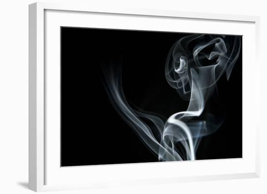 White Smoke Rising On Black Background-Ambient Ideas-Framed Art Print