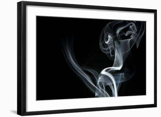 White Smoke Rising On Black Background-Ambient Ideas-Framed Art Print