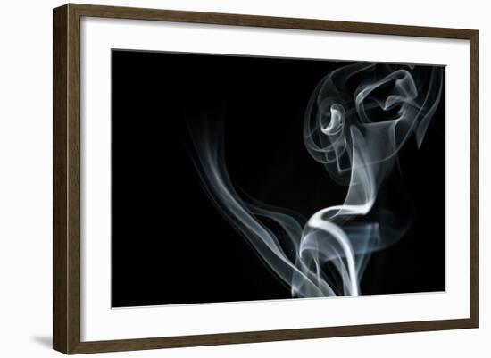 White Smoke Rising On Black Background-Ambient Ideas-Framed Art Print