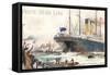 White Star Line, Cedric Leaving Liverpool-null-Framed Stretched Canvas