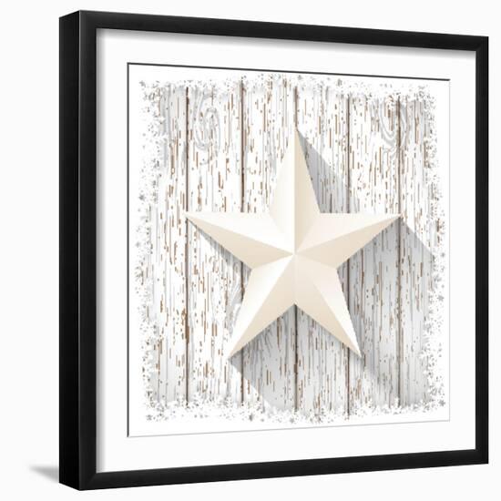 White Star with 3D Effect on White Wood, Christmas Motive, Vector Illustration, Eps 10 with Transpa-Anikakodydkova-Framed Art Print