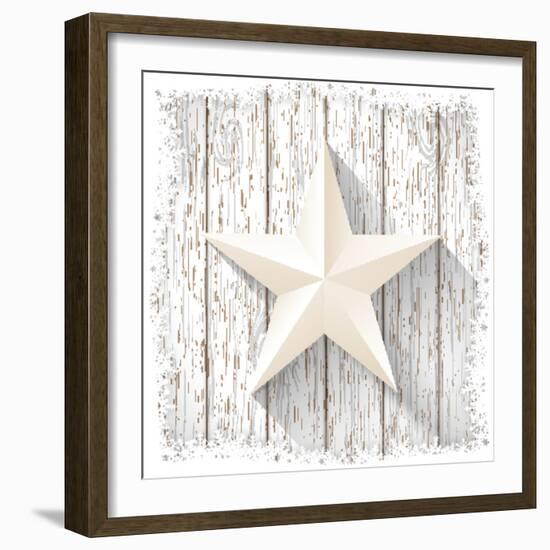 White Star with 3D Effect on White Wood, Christmas Motive, Vector Illustration, Eps 10 with Transpa-Anikakodydkova-Framed Premium Giclee Print