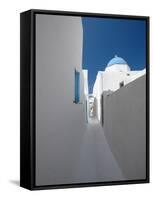 White Street and Church in Santorini (Thira), Cyclades, Greek Islands, Greece, Europe-Sakis Papadopoulos-Framed Stretched Canvas