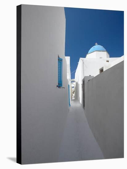 White Street and Church in Santorini (Thira), Cyclades, Greek Islands, Greece, Europe-Sakis Papadopoulos-Stretched Canvas