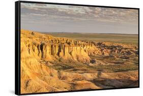 White Stupa in the morning light, Ulziit, Middle Gobi province, Mongolia, Central Asia, Asia-Francesco Vaninetti-Framed Stretched Canvas