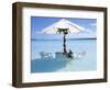 White Table, Chairs and Parasol in the Ocean, Bora Bora (Borabora), Society Islands-Mark Mawson-Framed Photographic Print