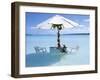 White Table, Chairs and Parasol in the Ocean, Bora Bora (Borabora), Society Islands-Mark Mawson-Framed Photographic Print