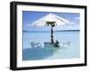 White Table, Chairs and Parasol in the Ocean, Bora Bora (Borabora), Society Islands-Mark Mawson-Framed Photographic Print