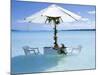 White Table, Chairs and Parasol in the Ocean, Bora Bora (Borabora), Society Islands-Mark Mawson-Mounted Photographic Print