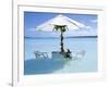 White Table, Chairs and Parasol in the Ocean, Bora Bora (Borabora), Society Islands-Mark Mawson-Framed Photographic Print