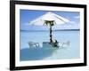 White Table, Chairs and Parasol in the Ocean, Bora Bora (Borabora), Society Islands-Mark Mawson-Framed Photographic Print