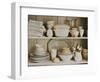 White Tableware and Table Cloths on a Kitchen Shelf-Ellen Silverman-Framed Photographic Print