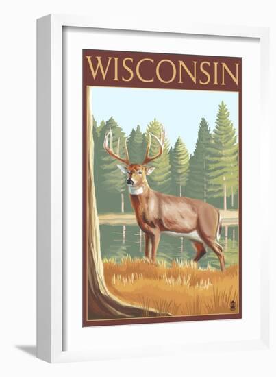 White-Tailed Deer - Wisconsin-Lantern Press-Framed Art Print