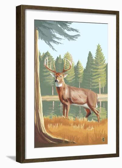 White Tailed Deer-Lantern Press-Framed Art Print