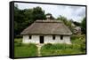 White Traditional Ukrainian Rural Wooden House with Hay Roof ,Luga Village,Podillya,Europe-kaetana-Framed Stretched Canvas