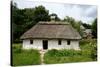 White Traditional Ukrainian Rural Wooden House with Hay Roof ,Luga Village,Podillya,Europe-kaetana-Stretched Canvas