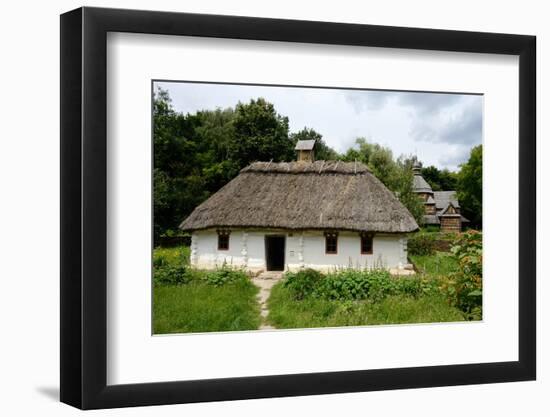 White Traditional Ukrainian Rural Wooden House with Hay Roof ,Luga Village,Podillya,Europe-kaetana-Framed Photographic Print