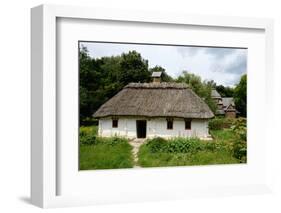 White Traditional Ukrainian Rural Wooden House with Hay Roof ,Luga Village,Podillya,Europe-kaetana-Framed Photographic Print