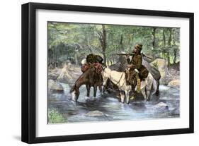 White Trapper Crossing a Mountain Stream-null-Framed Giclee Print