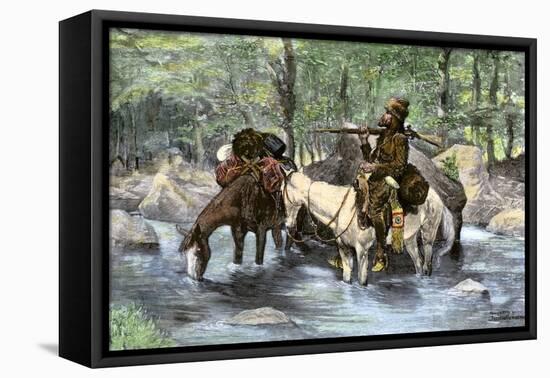 White Trapper Crossing a Mountain Stream-null-Framed Stretched Canvas