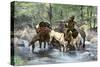 White Trapper Crossing a Mountain Stream-null-Stretched Canvas