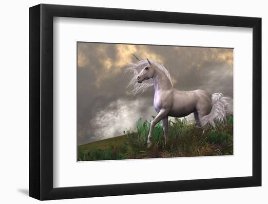 White Unicorn Stallion-null-Framed Art Print