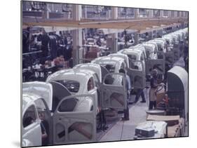 White Volkswagens Coming Down Assembly Line in Brazilian Factory-Paul Schutzer-Mounted Photographic Print