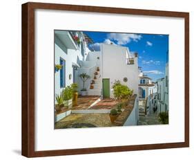 White washed houses lining a winding street, Frigiliana white village, Malaga Province, Andaluci...-Panoramic Images-Framed Photographic Print